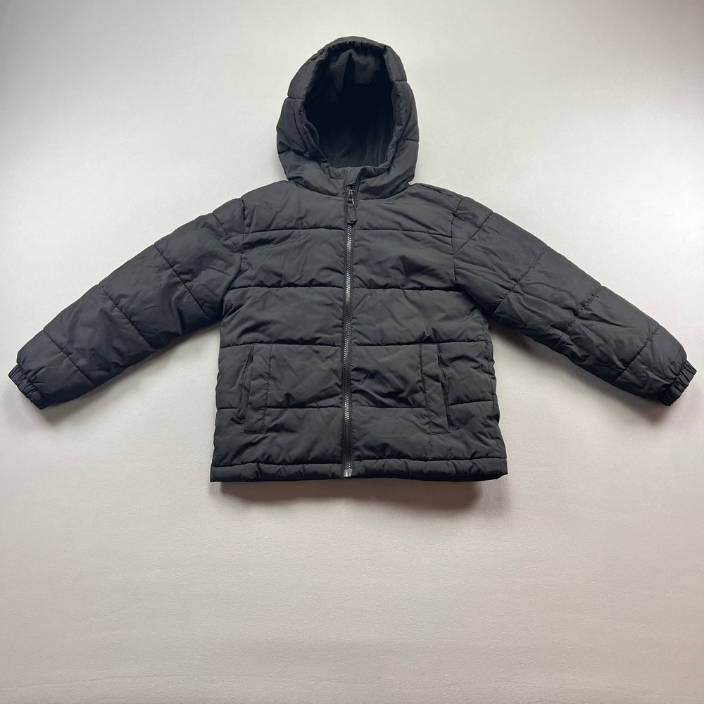 Swiss Tech Puffer Jacket Kids Small 6-7 Black Hooded Full Zip Thermal Insulated